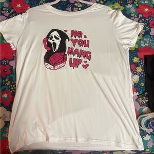 SHEIN White Graphic Tee with Pink and Black Print